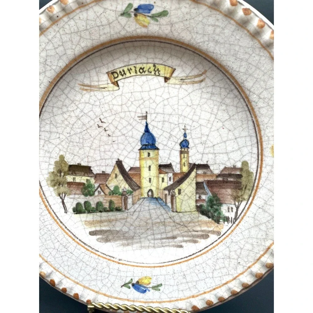 Vtg Durlach 1601 German Faience Plate Wall Hanger Hermann Vollmer 8.5